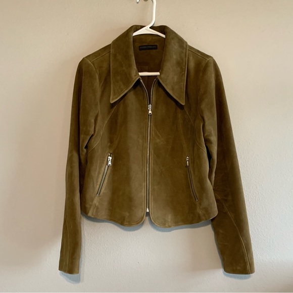 Iona Suede Zip Up Jacket in Khaki Brown - Picture 6 of 6